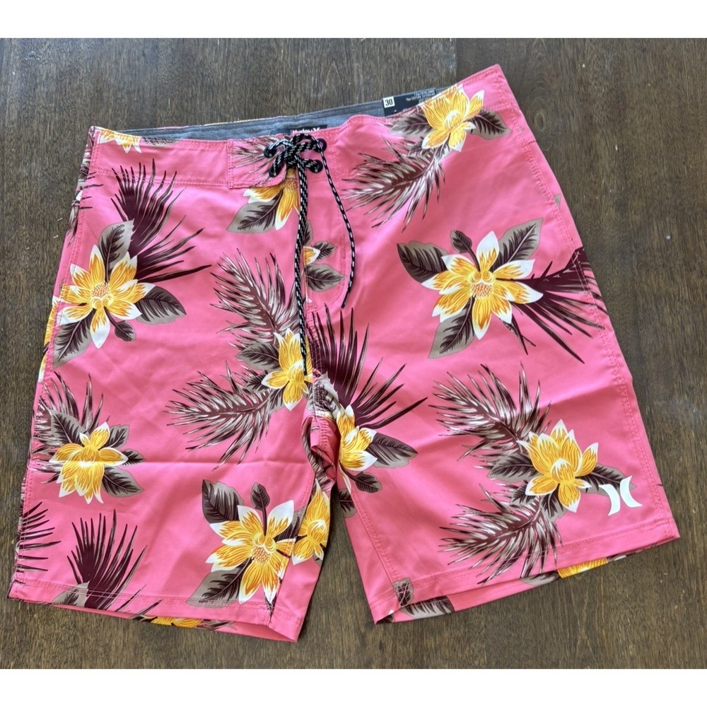 Hurley Men's 30 Pink Boardshorts Swim Trunks Hibiscus Board Short NEW MSRP $50